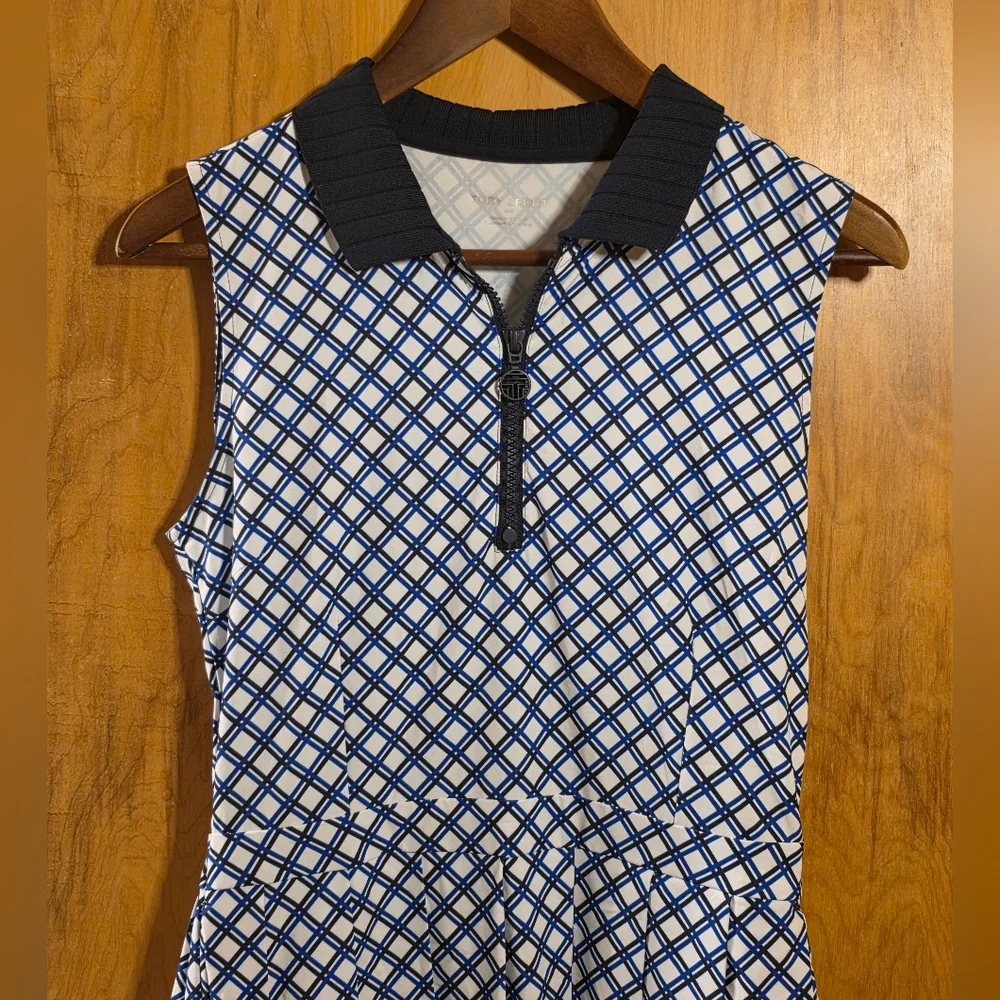 Tory Burch Blue and White Sleeveless Polo Mini Dress
